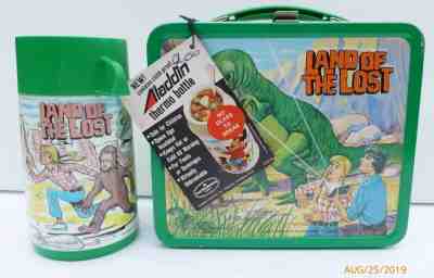 1975 Vintage LAND OF THE LOST Metal LUNCH BOX and THERMOS -- Excellent, Aladdin