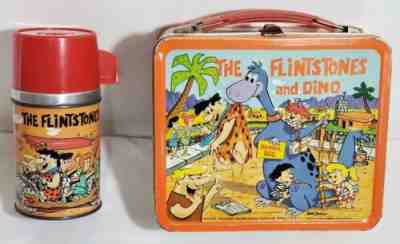 VTG 1962 THE FLINTSTONES ALADDIN METAL LUNCH BOX & THERMOS 1st Year HANNA DINO