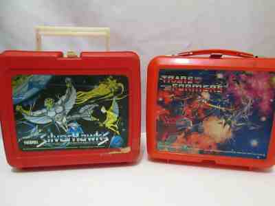 VTG PLASTIC LUNCHBOX LOT 1984 TRANSFORMERS SILVER HAWKS
