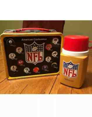 Vintage 1975 NFL Lunchbox Thermos With 9 Vintage NFL Pennants
