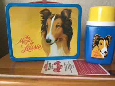 VINTAGE THE MAGIC OF LASSIE LUNCHBOX AND THERMOS - UNUSED WITH PAPERS