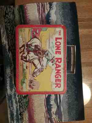 1954 Vintage THE LONE RANGER Metal LUNCH BOX Adco Red Band Tonto Good Condition