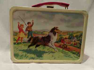 VINTAGE 1962  LASSIE / BLACK BEAUTY"  METAL LUNCH BOX BY THERMOS