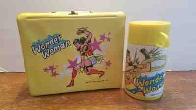 1977 Aladdin Yellow Wonder Woman Vinyl Lunchbox and Thermos Clean Vintage