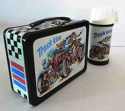 1974 Vintage Rare Track King Lunchbox Thermos R10 Mint Unused by Okay Wow !!!!! 