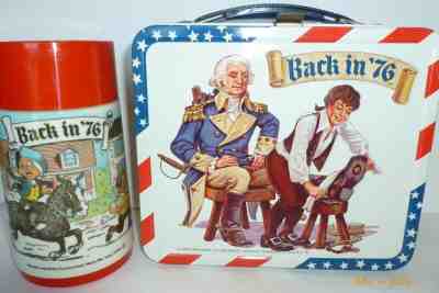 1975 Vintage BACK IN '76 Metal LUNCH BOX and THERMOS Bicentennial
