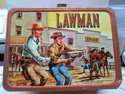 06, Vintage metal lunchbox and thermos, Lawman, Outstanding shape, western