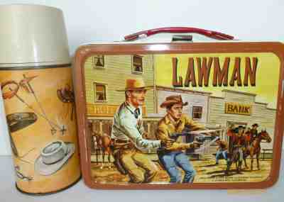 1961 Vintage LAWMAN metal LUNCH BOX & THERMOS - western, law man