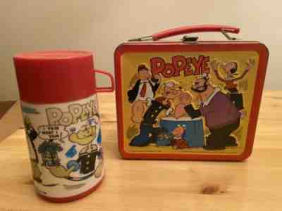 VINTAGE 1980 POPEYE THE SAILOR MAN METAL LUNCHBOX WITH THERMOS! CLEAN!