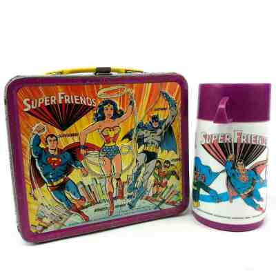 VINTAGE SUPER FRIENDS Metal Lunchbox With Thermos 1976 Wonder Woman Superman