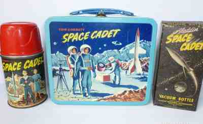1954 Vintage TOM CORBETT SPACE CADET metal LUNCH BOX & THERMOS with BOX