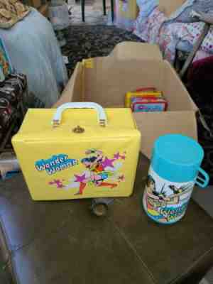 1977 Aladdin Yellow Wonder Woman Vinyl Lunchbox and Thermos Clean Vintage