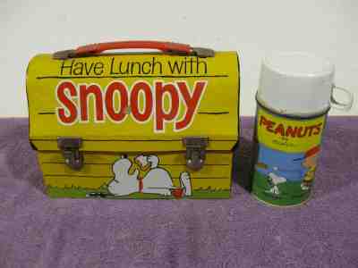 1968 Vintage Have Lunch with Snoopy Metal Dome Lunch Box w Thermos Peanuts