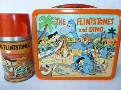 1962 THE FLINTSTONES and DINO Metal LUNCH BOX and THERMOS vintage