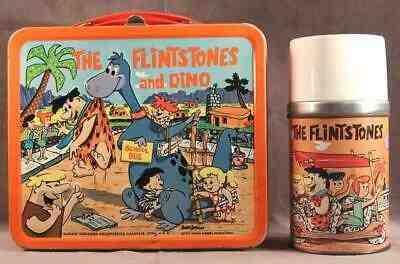 Vintage The Flintstones & Dino 1962 Metal Lunchbox/Thermos Red Lid Aladdin  Nice!