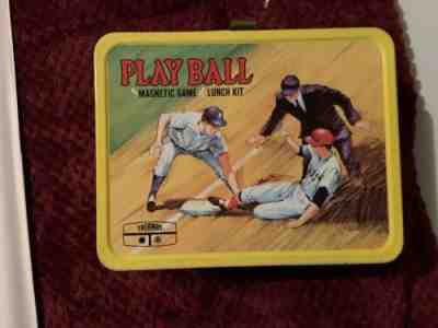 1969 Thermos PLAY BALL Vintage metal Lunch Box With GAME and THERMOS