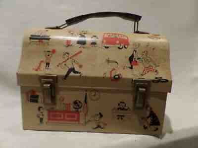 VINTAGE 1957 "JUNIOR HIGH SCHOOL DAYS DOMED METAL LUNCH BOX BY AMERICAN THERMOS