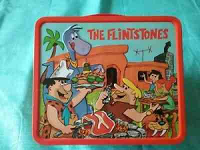 Flintstones and Dino 1962 Metal Vintage Lunchbox w/ Thermos and Aladdin Sticker