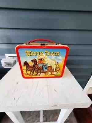 VINTAGE WAGON TRAIN METAL LUNCH BOX 1964 KING-SEELY COWBOY WESTERN. W THERMOS