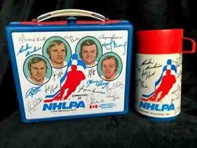 1975 NHL NHLPA Hockey Lunch Box & Thermos Vtg Aladdin Ind. Facsimile Autographs