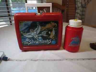 SilverHawks lunch box Thermos set vintage RARE Silver Hawks Telepix red 1986