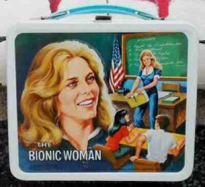 Vintage BIONIC WOMAN METAL LUNCHBOX w/THERMOS - Nice!!