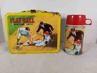 Vintage 1969 King Seeley Play Ball Baseball Metal Lunchbox & Thermos NICE