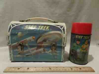 RARE-VINTAGE 1968 "STAR TREK" DOME METAL LUNCH BOX WITH MATCHING THERMOS BY ALAD