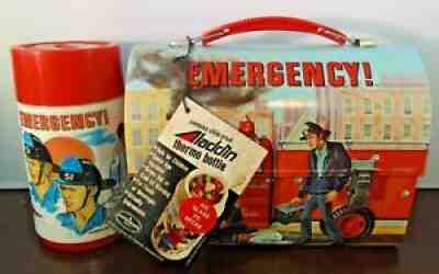 1977 VINTAGE ALADDIN EMERGENCY LUNCHBOX & THERMOS ** NEAR MINT TAG **