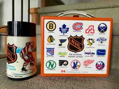 1970s Vintage NHL Hockey Lunchbox and Thermos Aladdin RARE Lunch Box