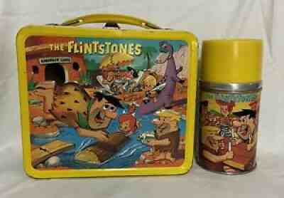 Vintage 1964 Flintstones Metal Lunch Box With Thermos (C 8.6)