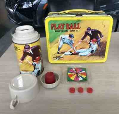 Vintage 1969 King Seely PLAY BALL METAL LUNCHBOX W/ THERMOS/Game