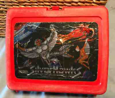 1986 Vintage SILVER HAWKS Lunch Box Thermos Red Plastic NO THERMOS