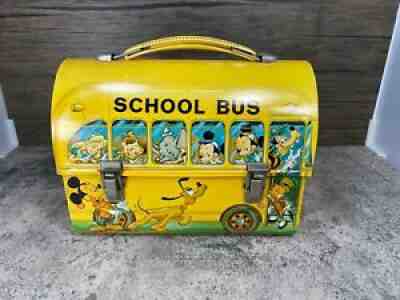 Vintage 1960s Walt Disney "School Bus" Metal Lunch Box & Thermos By Aladdin!