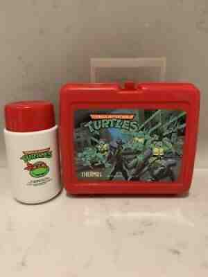 Teenage Mutant Ninja Turtles RED Lunchbox & Thermos 1989 Vintage TMNT