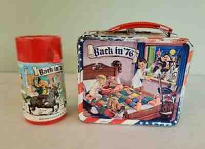 Vintage Aladdin Metal Lunchbox Back In '76 Bicentennial Complete w/ Thermos