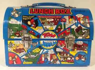 1981 VINTAGE JAPANESE BLUE TOM & JERRY METAL DOME LUNCH BOX FROM JAPAN RARE