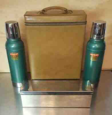 VTG VGC Aladdin Stanley Double Thermos Lunch Box Picnic Set w/Leather Case  & Box