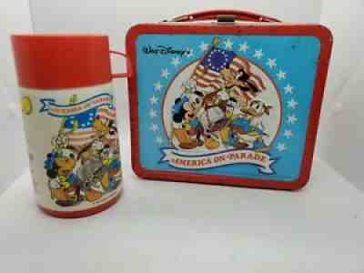 Vintage 1976 Walt Disney Productions America on Parade Metal Lunch Box & Thermos