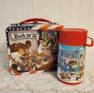 Vintage 1976 Back In â??76 Aladdin Metal Lunchbox Bicentennial Colonial W Thermos