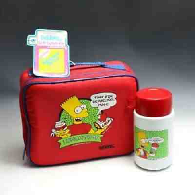 Rare NOS Vintage 1990 The Simpsons Bart Simpson Thermos Soft Lunch Box Kit