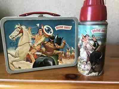 Vintage 1957 American Thermos Bottle Co BRAVE EAGLE Metal Lunch Box