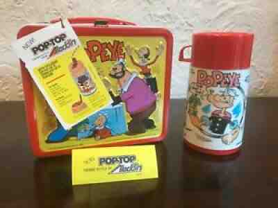 1980 Popeye Metal Lunch Box and Thermos, Box Has Rust But Handle