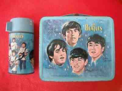 The Beatles Original Vintage 1965 Blue Aladdin metal lunchbox with thermos