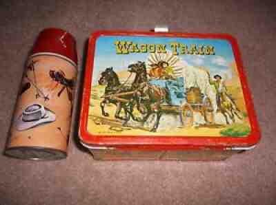 1964 Wagon Train Lunchbox & Thermos VINTAGE Metal Tin Lunch Box FREE SHIPPING