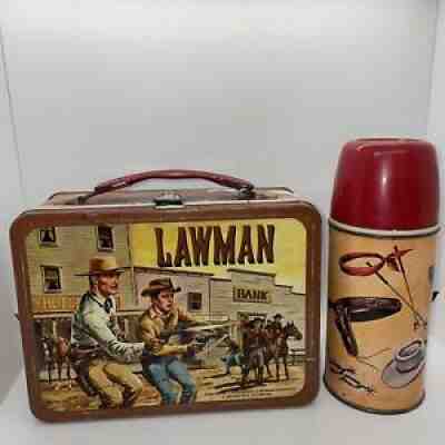 VINTAGE 1961 LAWMAN METAL LUNCHBOX AND THERMOS - Very Good Condition