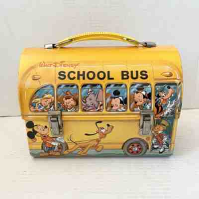 Vintage 1960s Walt Disney School Bus Dome Metal Lunch Box Aladdin Thermos