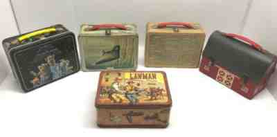 5 VINTAGE THERMOS LUNCH BOXES POT LUCK LOT