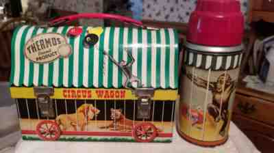 Vintage 1958 Circus Wagon Metal Dome Lunchbox with THERMOS