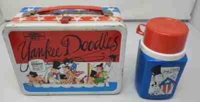 1976 Vintage 70s Bicentennial Yankee Doodle Thermos Lunchbox and 8 oz Thermos